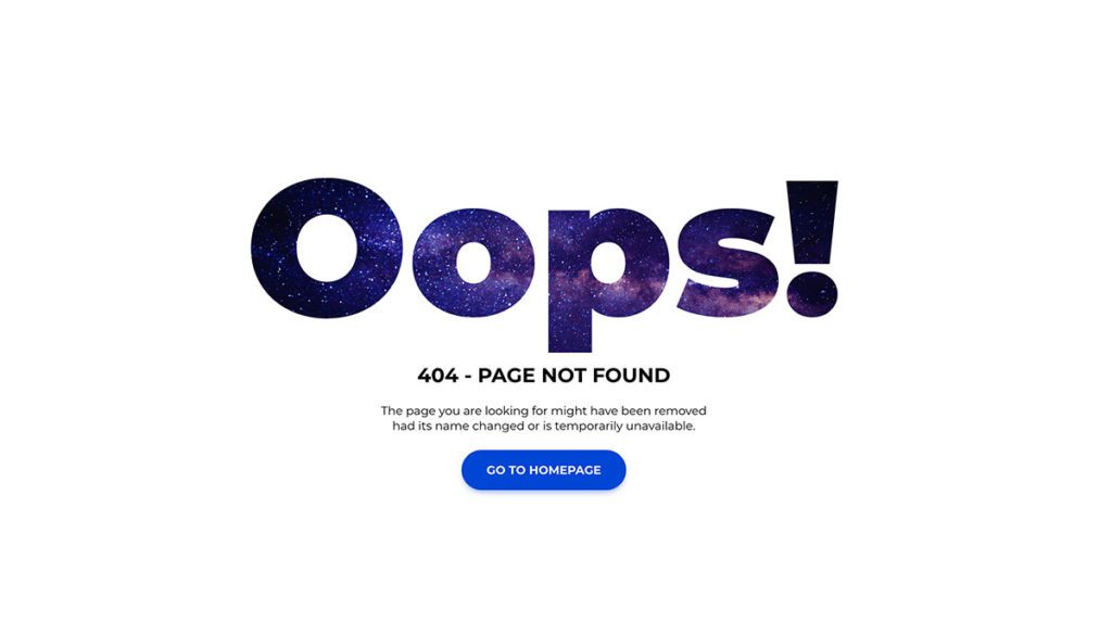 Oops! 404 – Page Not Found，呈現網頁搜尋失敗的視覺氛圍