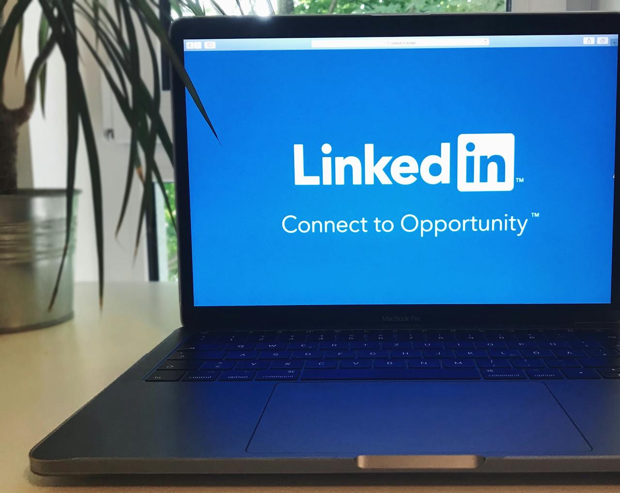 LinkedIn 螢幕畫面顯示 Connect to Opportunity，象徵職涯探索與工作連結機會