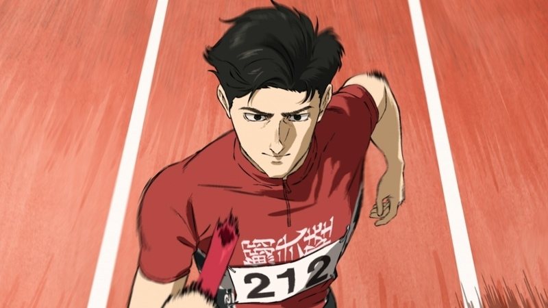 日本動畫《一百公尺》的宣傳海報，兩名短跑選手在起跑姿勢中向前衝刺。