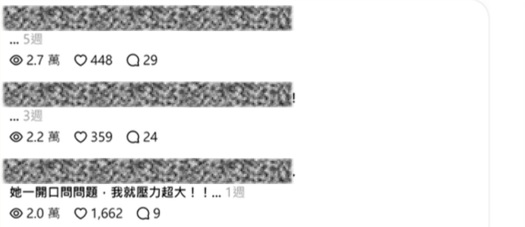 Threads 熱門貼文：2.7 萬、2.2 萬、2.0 萬觀看，帳號已模糊